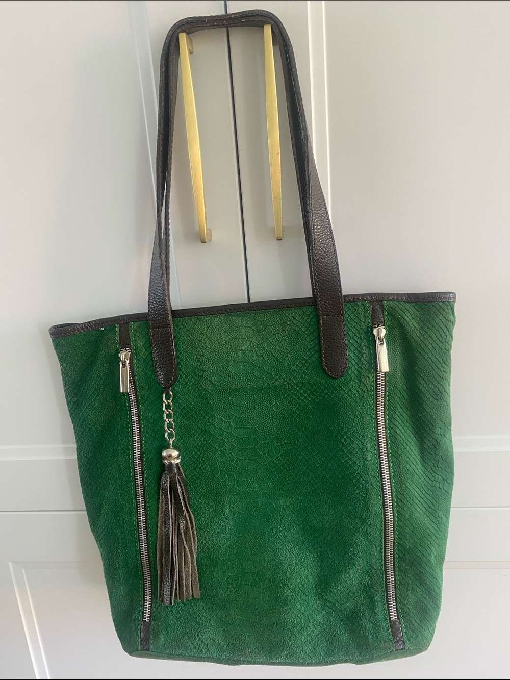 Genuine Suede leather Laptop Bag/Tote wTassel Accent & Brown trim Italian made